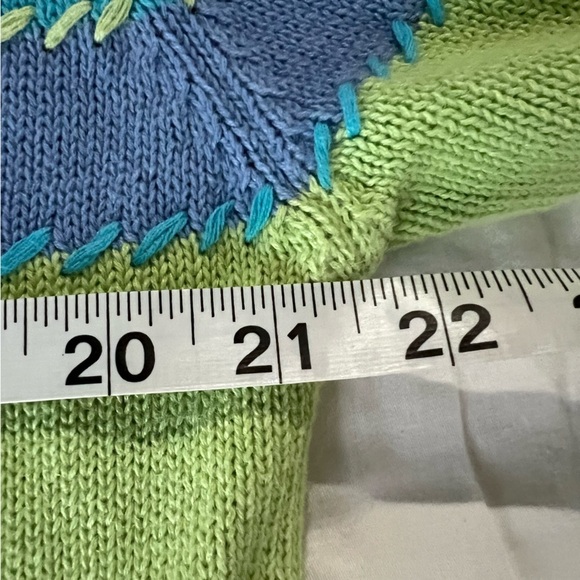 Stitches in Time Blue and Green Cardigan Sweater with Stitch detail Size Large - Picture 7 of 8